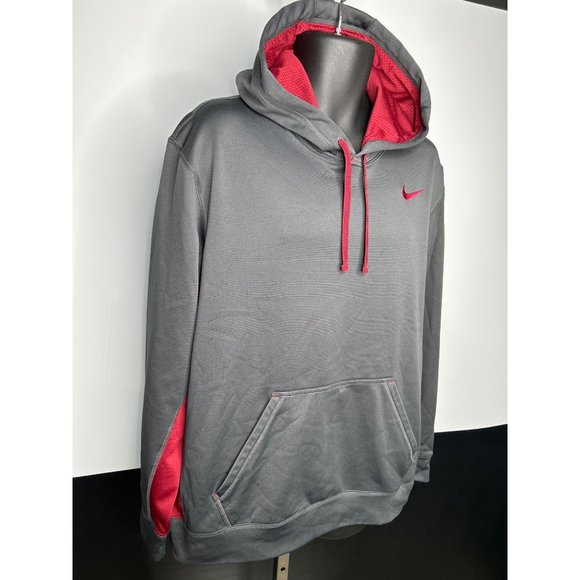 Large Nike Therma Fit Gray Maroon Red Sweatshirt Hoodie Top - Picture 2 of 6
